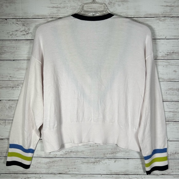 Tommy Hilfiger Women's White Striped-Trim Cropped V-Neck Sweater Top Size L NEW - Picture 3 of 6
